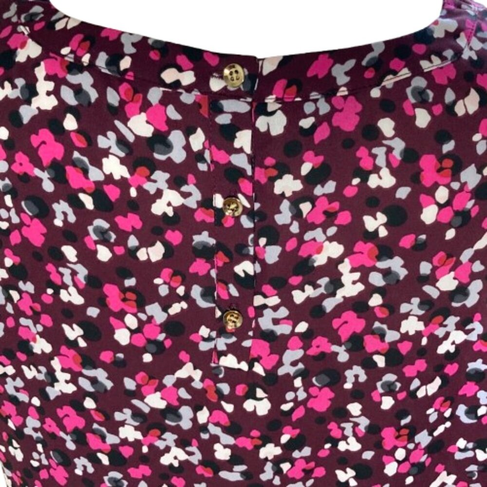 Talbots Sleeveless Confetti Top Burgundy Pink White Pleated Neckline Fun, Medium - Picture 6 of 12
